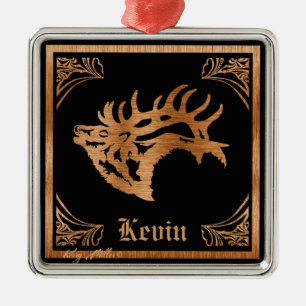 Bull Elk Wood Silhouette Julgransprydnad Metall