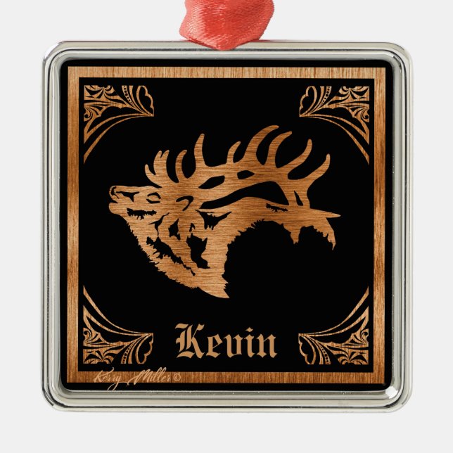 Bull Elk Wood Silhouette Julgransprydnad Metall (Framsidan)
