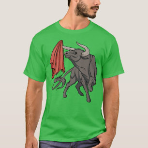 Bull Fighting with Red Flagga Bulls Spain T Shirt