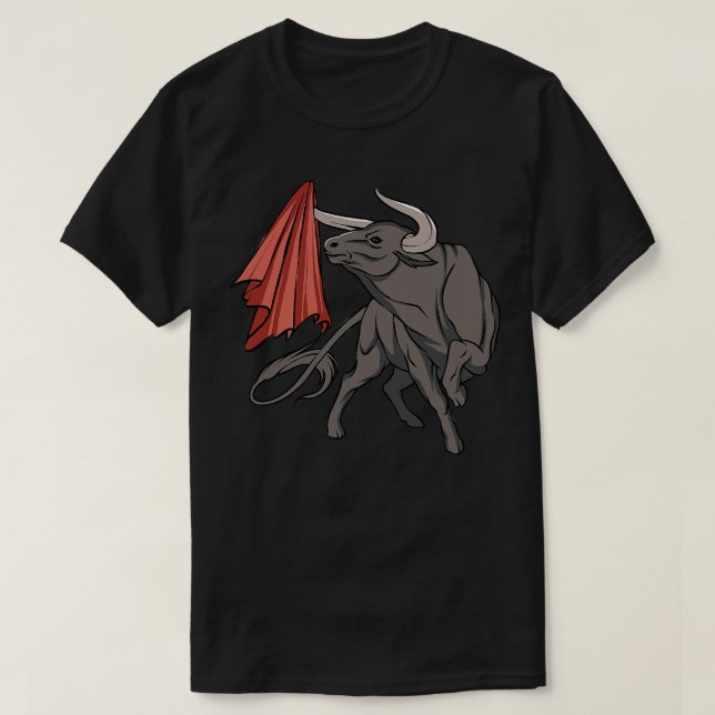 Bull Fighting with Red Flagga Bulls Spain T Shirt (Design framsida)