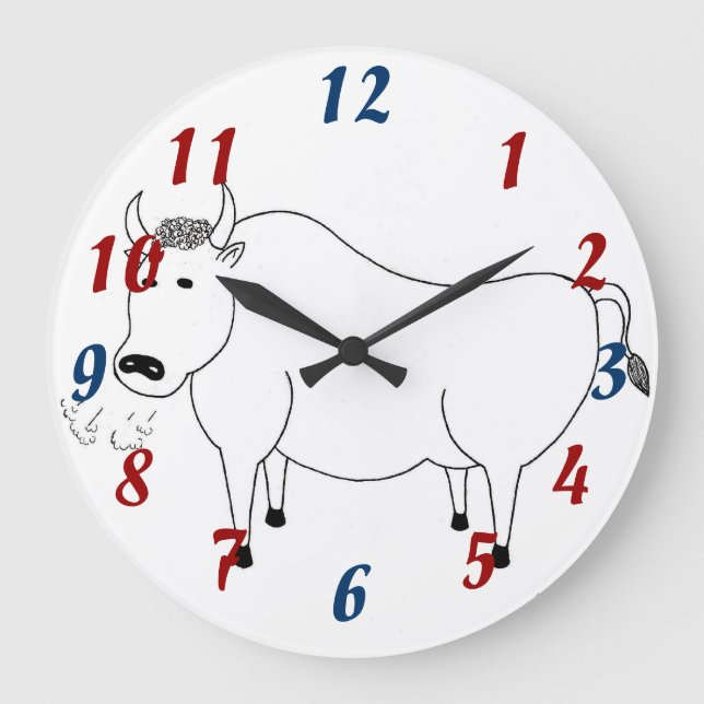 Bull Folk Art Clock Stor Klocka (Framsida)