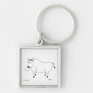 Bull Folk Art Keychain Fyrkantig Silverfärgad Nyckelring