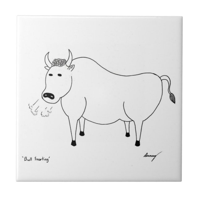 Bull Folk Art Tile Kakelplatta (Framsidan)