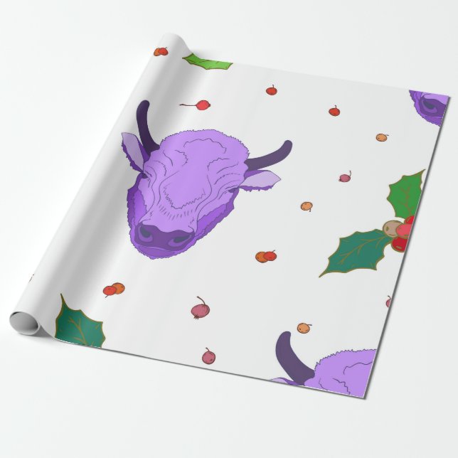 Bull, holly, mistletoe och bär. Symbolen o Presentpapper (Utrullad)