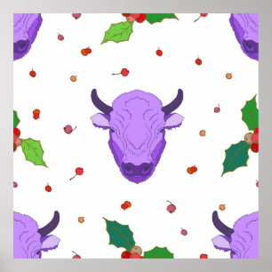 Bull, holly, mistletoe och bär Symbolen Poster