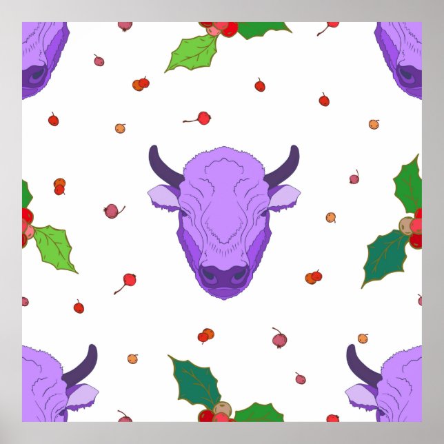 Bull, holly, mistletoe och bär Symbolen Poster (Framsidan)