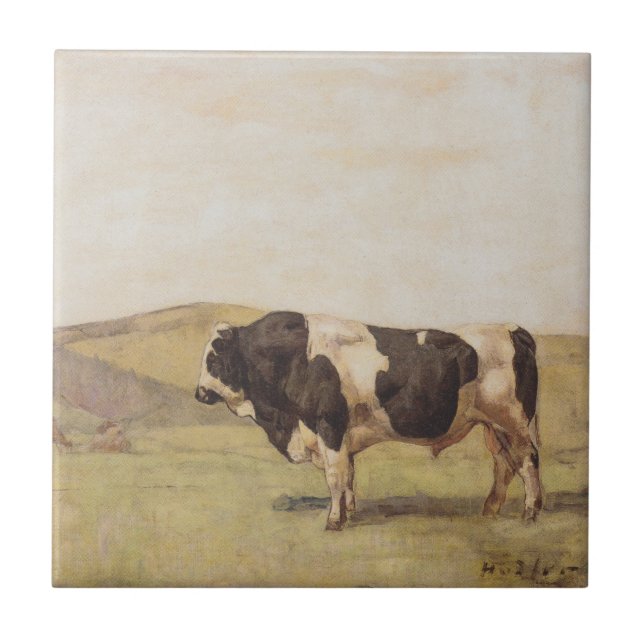 Bull i schweiziskt landskap (av Ferdinand Hodler) Kakelplatta (Framsidan)