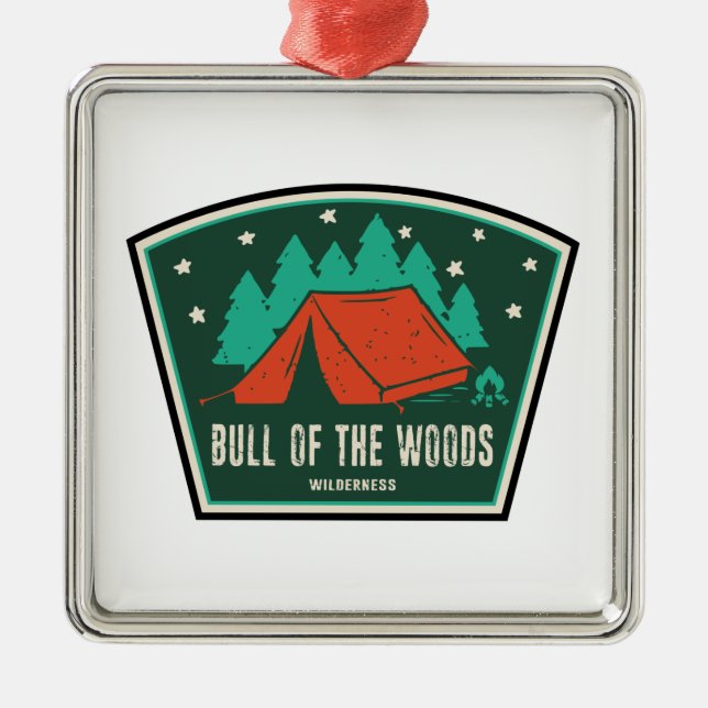 Bull i Skogen Wilderness Oregon Camping Julgransprydnad Metall (Framsidan)