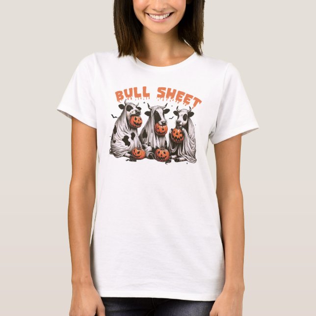 Bull Lakan Funny Retro Halloween Cows Spöken T Shirt (Framsida)