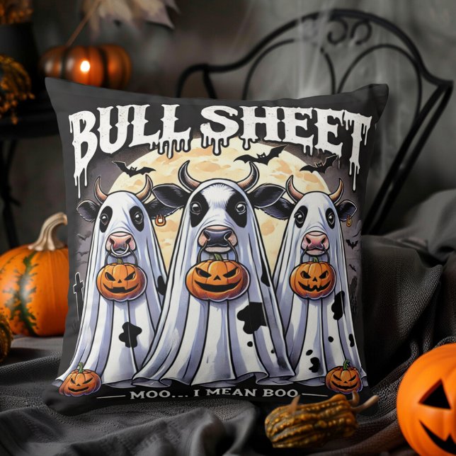 Bull Lakan moo boo Funny Halloween Kudde (Bull Sheet moo boo Funny Halloween Throw Pillow)