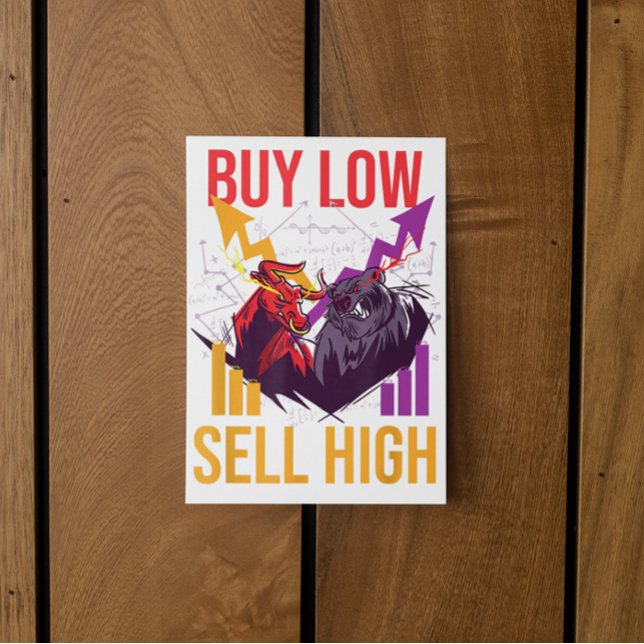 BULL MARKNAD KÖPER LÅG FÖRSÄLJNING AV HÖG HANDEL M VYKORT (BULL MARKET BUY LOW SELL HIGH TRADING STOCK MARKET POSTCARD)
