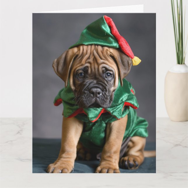 Bull Mastiff Elf Puppy-julkort Kort (Framsida)
