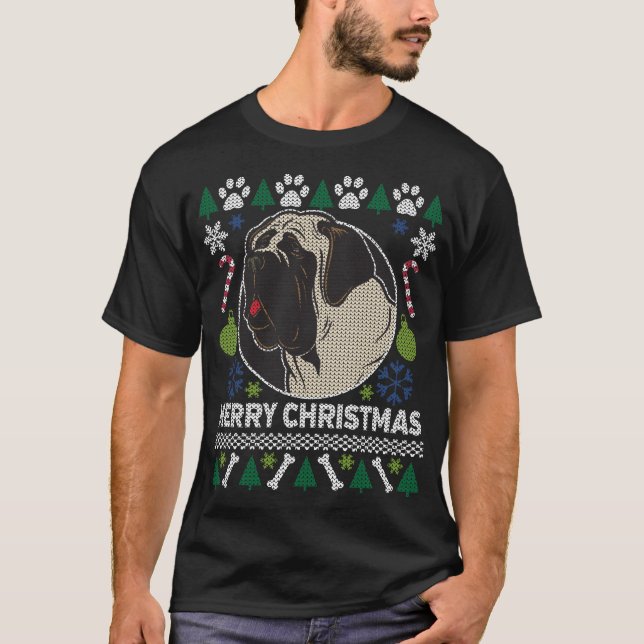 Bull Mastiff Hund aveln Ugly jul Sweater Tee Shirt (Framsida)