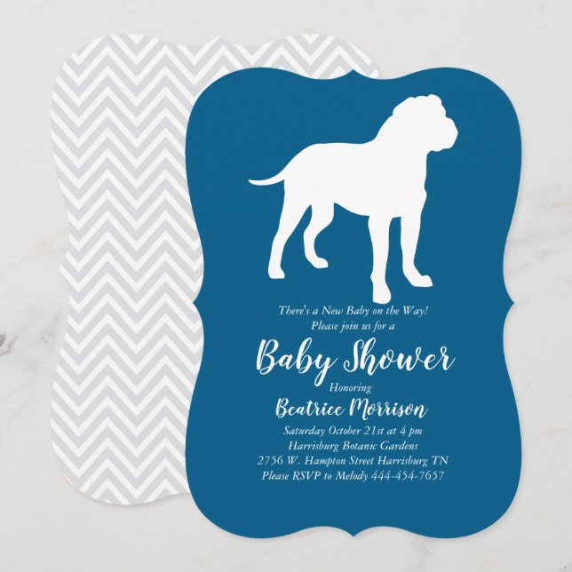 Bull Mastiff Hund Baby Shower Blue Boy Inbjudningar (Fram/baksida)