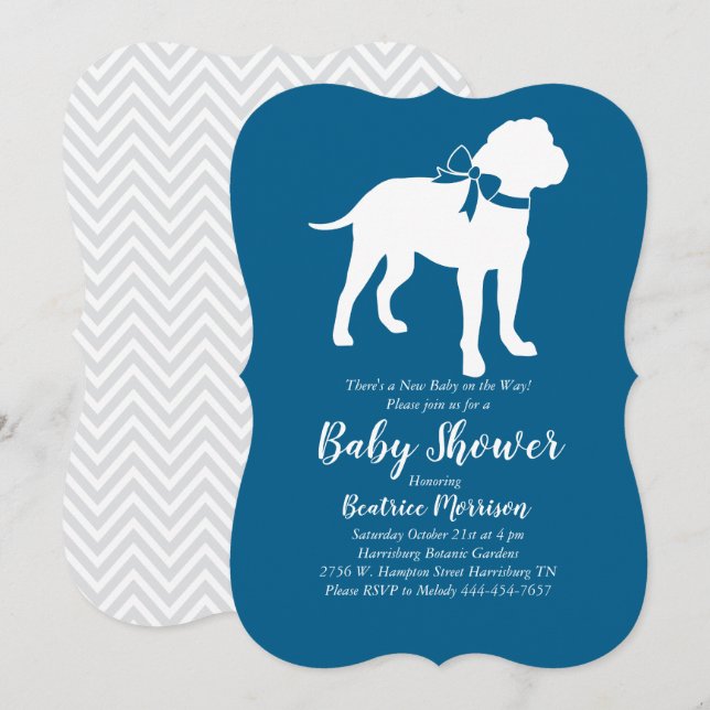 Bull Mastiff Hund Baby Shower Blue Boy Inbjudningar (Fram/baksida)