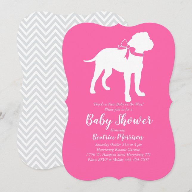 Bull Mastiff Hund Baby Shower Rosa Girl Girl Inbjudningar (Fram/baksida)