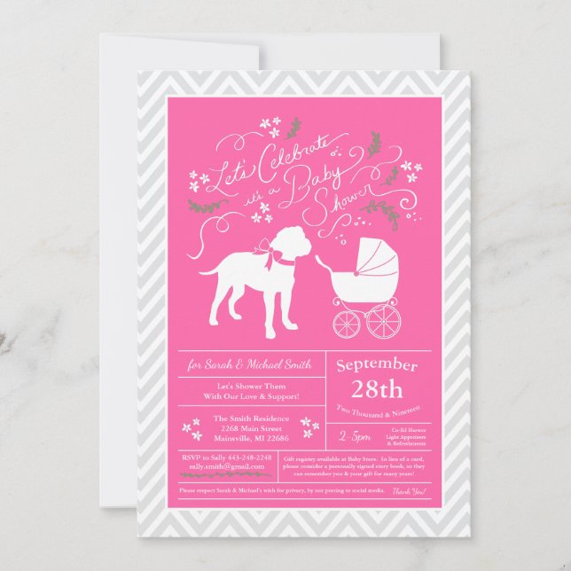 Bull Mastiff Hund Baby Shower Rosa Girl Girl Inbjudningar (Framsida)