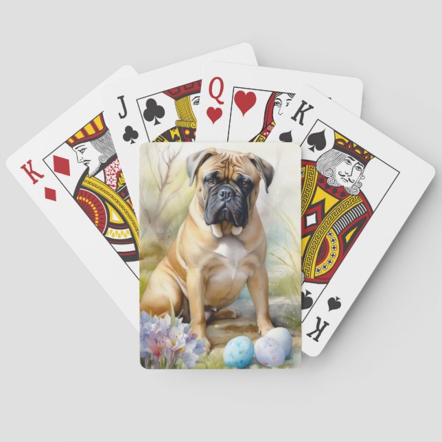 Bull Mastiff Hund med påskägg Semester  Casinokort (Baksidan)