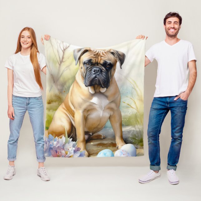 Bull Mastiff Hund med påskägg Semester  Fleecefilt (På plats)