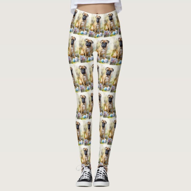 Bull Mastiff Hund med påskägg Semester  Leggings (Framsida)