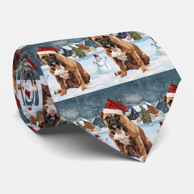 Bull Mastiff Hund Vinter Värld Julglädje Slips (Rullad)