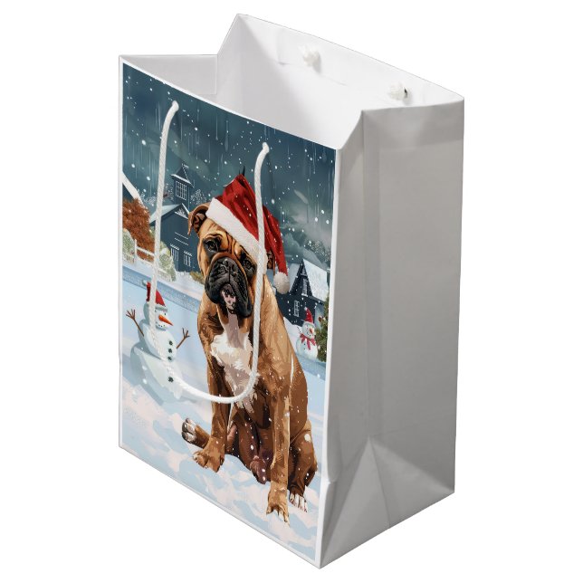 Bull Mastiff Hund Winter Wonderland jul Joy (Framsidan Vinklad)