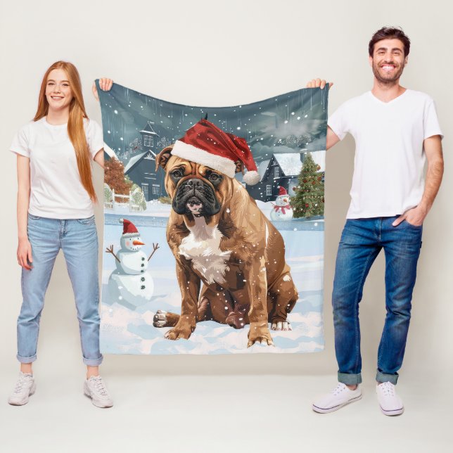 Bull Mastiff Hund Winter Wonderland jul Joy Fleecefilt (På plats)