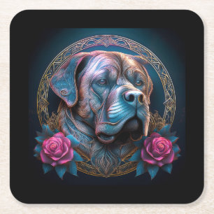 Bull Mastiff Peers through a time Portal Underlägg Papper Kvadrat
