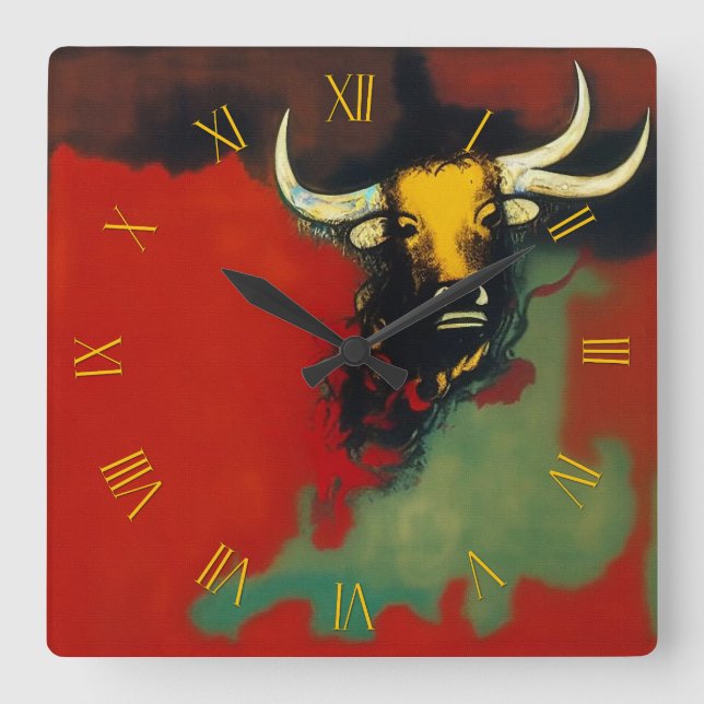 Bull med 3 horn fyrkantig klocka (Framsida)