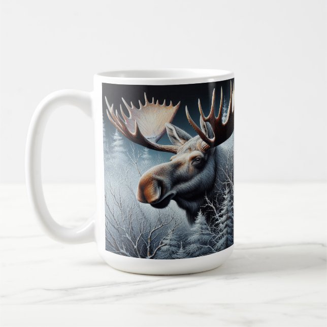 Bull Moose in Thick Brush and Gräs Träd Kaffemugg (Vänster)