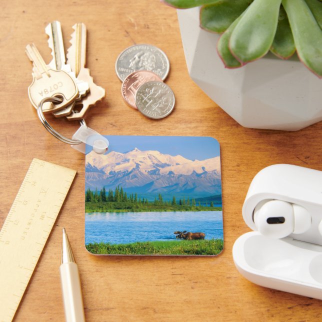 Bull moose in Wonder Lake Nyckelring (Skrivbord)