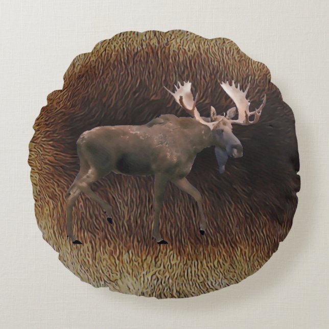 Bull Moose On Västindiou Päls Rund Kudde (Framsidan)