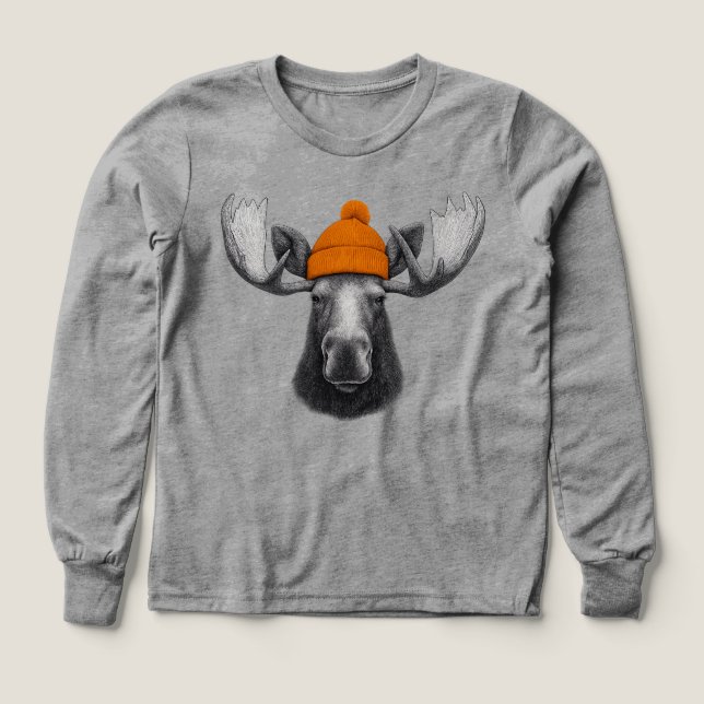 Bull Moose Wearing Beanie – Mountain Wildlife Crew T Shirt (Design framsida)