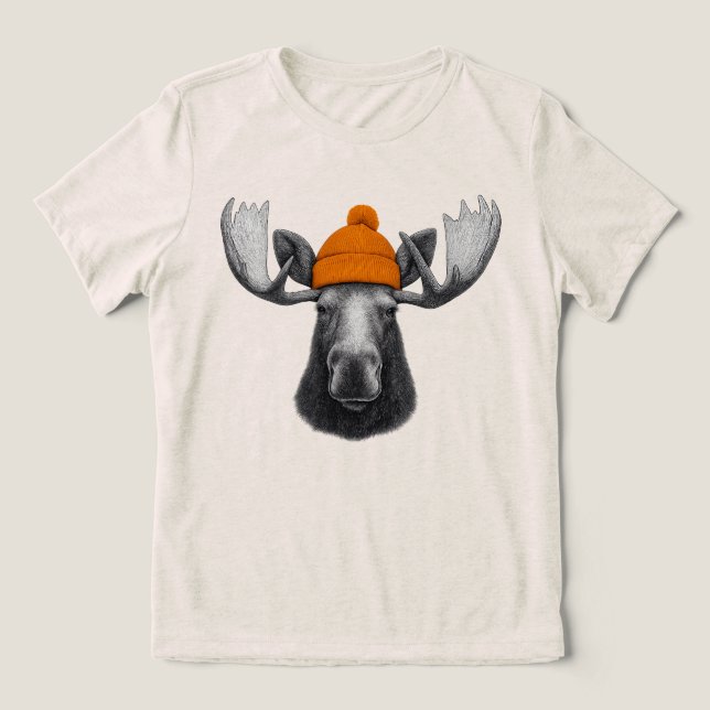 Bull Moose Wearing Beanie – Mountain Wildlife Crew T Shirt (Design Framsida)