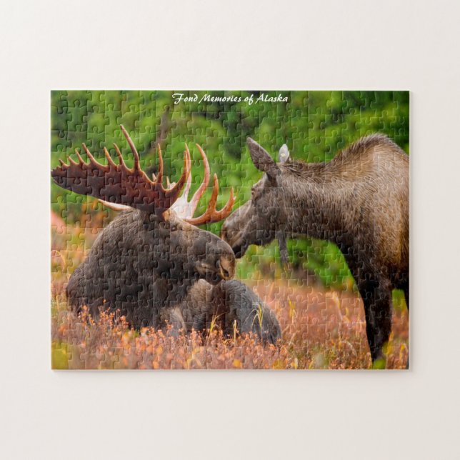 Bull och Cow Moose Alaska. Jul Greetings Jig Pussel (Horisontell)