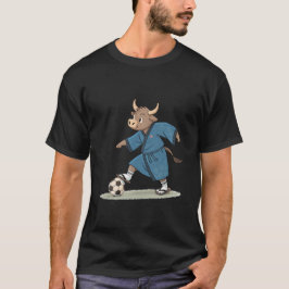 Bull playing soccer in karate kimono t shirt