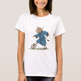 Bull playing soccer in karate kimono t shirt