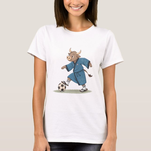 Bull playing soccer in karate kimono t shirt (Framsida)