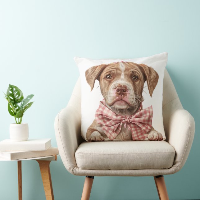 BULL PUPPY-HUND MED ROSA BOW KUDDE (Stol)