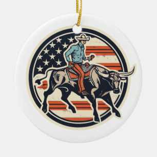 Bull Rider Cowboy Julgransprydnad Keramik