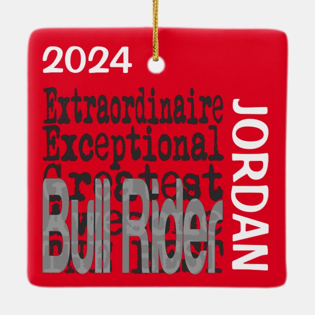 Bull Rider Extraordinaire ANPASSNINGSBAR Julgransprydnad Keramik (Baksida)