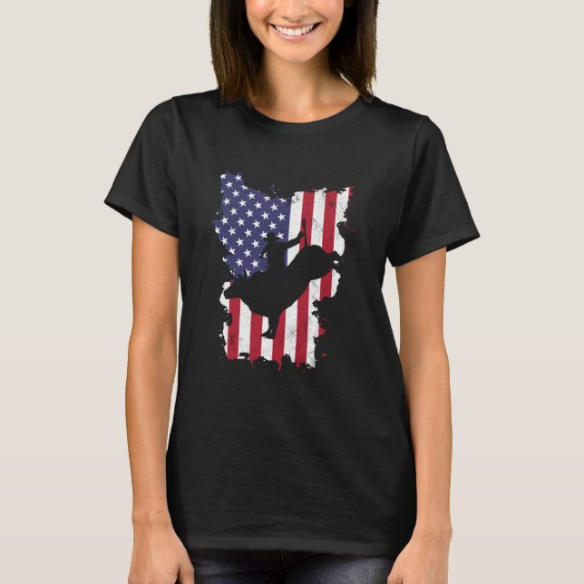 Bull Riding Rodeo Cowboy USA flagga 4:e juli A T Shirt (Framsida)