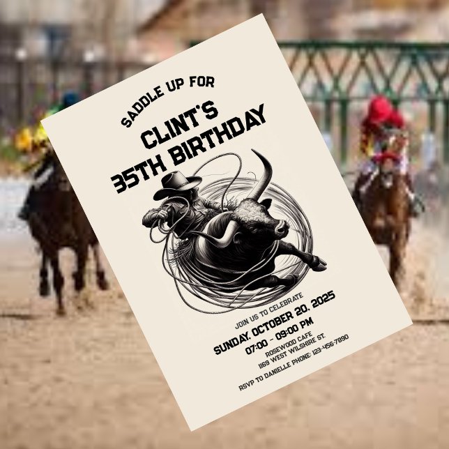 Bull Riding Rodeo-inbjudan, Cowboydagen Birthday Inbjudningar (Skapare uppladdad)