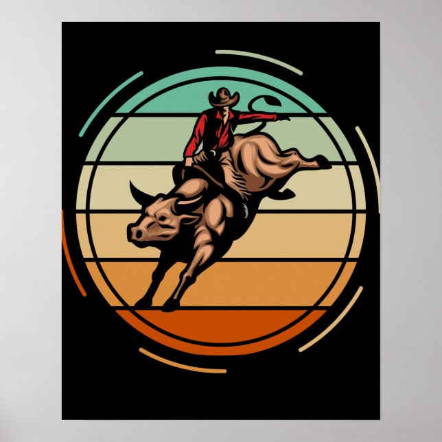 Bull Riding Rodeo Rider Cowboys Westerna Vintage Poster (Framsidan)