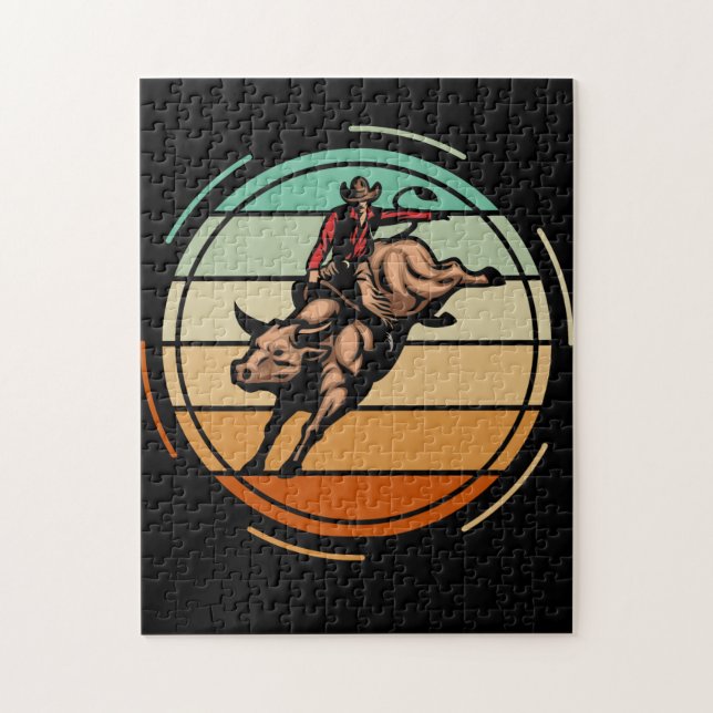 Bull Riding Rodeo Rider Cowboys Westerna Vintage Pussel (Vertikal)