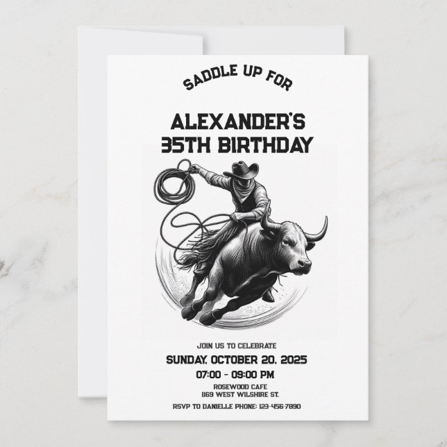 Bull Rodeo Birthday bjudande, Cowboy Birthday Inbjudningar (Framsida)