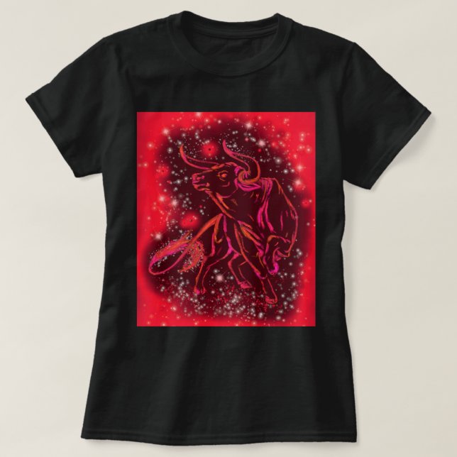 Bull Running T-Shirt Red Starry Nght (Design framsida)