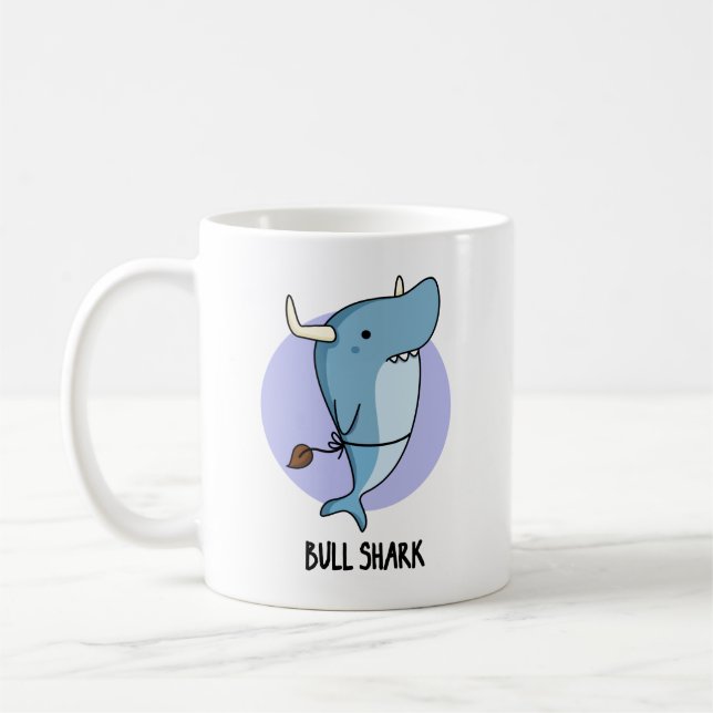 Bull Shark Funny Animal Shark Pun Kaffemugg (Vänster)