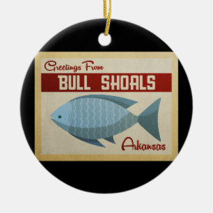Bull Shoals Blue Fish Vintage resor Julgransprydnad Keramik