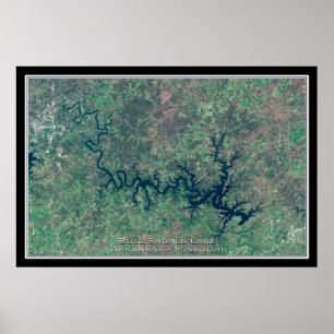 Bull Shoals Sjö Arkansas - Missouri Satellite Kart Poster